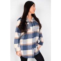 IKRUSH Women's Luisa Plaid Print Long Sleeve Button Down Shacket in Blue | Size: Medium/Large