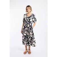 Weird Fish Women's Dilsha Printed Midi Dress in Dark Navy | Size: 8