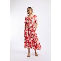 Weird Fish Women's Dilsha Printed Midi Dress in Light Red | Size: 8