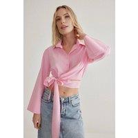 WOVCOR Women's Tie-Front Woven Shirt With Regular Fit in Pink | Size: 14