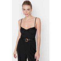 WOVCOR Women's Lace Trim Sweetheart Neck Bodysuit in Black | Size: 6