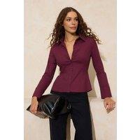 WOVCOR Women's Waist-Fitted Cotton Woven Shirt in Plum | Size: 8