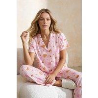 WOVCOR Women's Strawberry Print Revere Collar Short Sleeve Cotton Pyjama Set | Size: XS