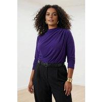 WOVCOR Women's High Neck Draped Long Sleeve Top in Purple | Size: 5XL