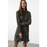 WOVCOR Women's High Neck Long Sleeve Knit Mini Dress in Dark Green | Size: Medium