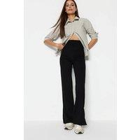 WOVCOR Women's High Waist Split Hem Flared Knit Trousers in Black | Size: XS