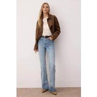 WOVCOR Women's High Waist Flared Smoke Jeans with Front Slit in Blue | Size: 8