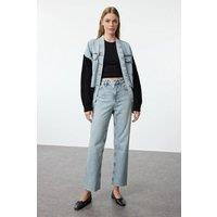 WOVCOR Women's High Waist Straight Leg Jeans in Light Blue | Size: 8