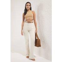 WOVCOR Women's High Waist Flare Jeans in Ecru | Size: 6