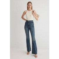 WOVCOR Women's High Waist Flare Jeans in Dark Blue | Size: 14