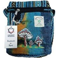 KDMD Women's Hemp Embroidery Mushroom Party Bag-Green Mushrooms, Compact & Durable in Blue