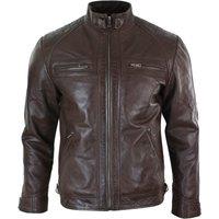 TruClothing Men's Zipped Soft Leather Short Biker Jacket in Light Brown | Size: 3XL