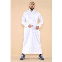 Thobez Men's Islamic Muslim Cotton Thobe Jubba in White | Size: 56R