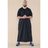 Thobez Men's Zipped Half Sleeve Islamic Thobe in Black | Size: 52R