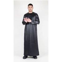Thobez Men's Satin Emirati Thobe Islamic Clothing in Black | Size: 60R