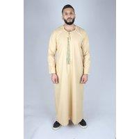 Thobez Men's Omani Eid Tassel Thobe Jubba in Cream | Size: 56R