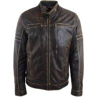 House of Leather Men's Mens Real Leather Biker Jacket Vintage Rub Off-Style RICKY in Brown | Size: Small