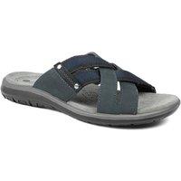 Pavers Men's Leather Cross Strap Slip On Sandals in Navy | Size: 10