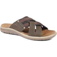 Pavers Men's Leather Cross Strap Slip On Sandals in Brown | Size: 11