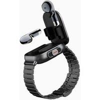 Obasyhig Men's 2-in-1 Steel Strap Smart Watch with Bluetooth Earbuds in Black