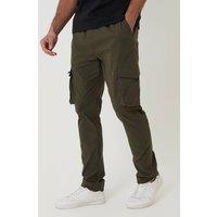 Threadbare Men's Slim Fit Stretch Cargo Trousers in Khaki | Size: Large