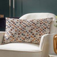 Paoletti Lexington Geometric Velvet Cushion in Orange | Size: 40 cm x 60 cm