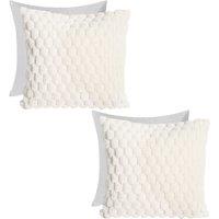 OHS 2 Pack Waffle Faux Fur Filled Cushion Covers - 45 x 45cm in Cream | Size: 45 cm x 45 cm