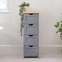 Christow Grey Bathroom Drawer Unit Floor Storage Cabinet With Bamboo Top 82cm