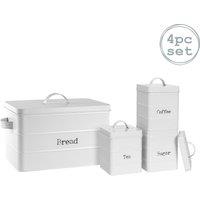Harbour Housewares 4pc Kitchen Canisters Set - White - Vintage Metal Kitchen Storage Food Canister