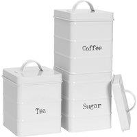 Harbour Housewares Kitchen Tea Coffee Sugar Canisters - Vintage Metal Kitchen Storage Food Canister in White