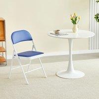 MCC Direct Single Folding Dining Chair Metal Frame Padded Seat in Blue