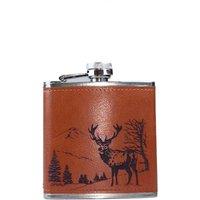 Selbrae House Scenic Stag Leather Hip Flask in Brown