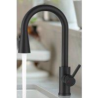 JANLEMNY Matte Black Pull-Out Kitchen Mixer Tap - Stainless Steel, 3-Function | Size: 1000mm x 400mm
