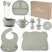 Yum Yums 10-Piece Silicone Feeding Baby Weaning Set - Grey Tableware