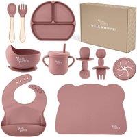 Yum Yums 10-Piece Silicone Feeding Baby Weaning Set - Pink Tableware