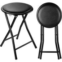 Kelvenix Black Folding Stool w/Soft Padded Seat, Freestanding Metal Frame