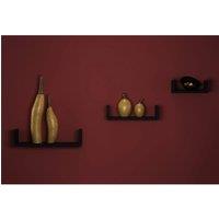 SPETLEK Set of 3 U Shaped Floating Wooden Wall Shelf Display Unit in Black