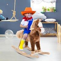 HOMCOM Kids Rocking Horse Wooden Plush Children Ride On Toy Rocker Baby Gift in Brown