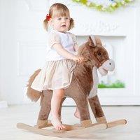 HOMCOM Kids Rocking Horse Wooden Plush Age 3+ Children Ride On Toy in Brown
