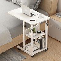 Living and Home 3-tier Height Adjustable Mobile Table Overbed Desk with Wheels in White