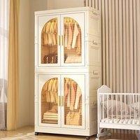 Living and Home 2 Tier Folding Wardrobe Storage Bins with Doors in White