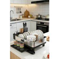 ExtraStar Stainless Steel Dish Drying Rack with Drainboard in Silver
