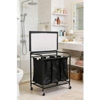 ExtraStar 3-Section Rolling Laundry Sorter with Removable Bags & Top Shelf in Black