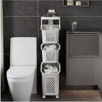 H&O Direct 3-Tier Storage Rack Laundry Baskets with Casters in White
