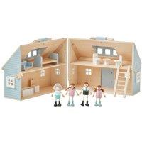 Teamson Kids Portable Doll Cottage with Figurines & Furniture Set in Blue