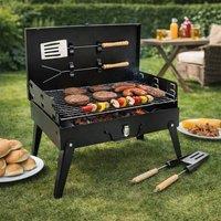 Dragodirect Portable Charcoal BBQ Grill with Accessories Folding Design in Black