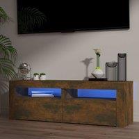Berkfield Home TV Cabinet with LED Lights Smoked Oak 120x35x40 cm in Brown | Size: 120 x 35 x 40 cm