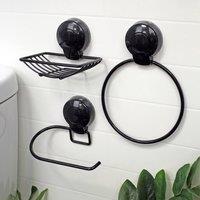 Showerdrape Suctionloc Black 3 Piece Suction Wall Mounted Bathroom Accessory Set