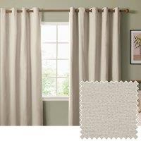 Furn The Ultimate Blackout Textured Woven Eyelet Curtain Pair in Beige | Size: 117 cm width x 183 cm drop