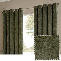 Paoletti Lustre Velvet Fully Lined Eyelet Curtain Pair in Green | Size: 229 cm width x 137 cm drop